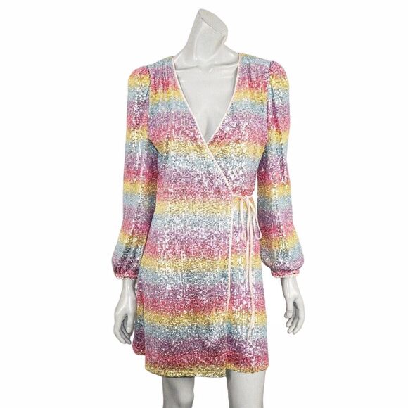 ModCloth Take A Shine Sequin Wrap Dress Rainbow Long Sleeve Women’s XS - Picture 8 of 15